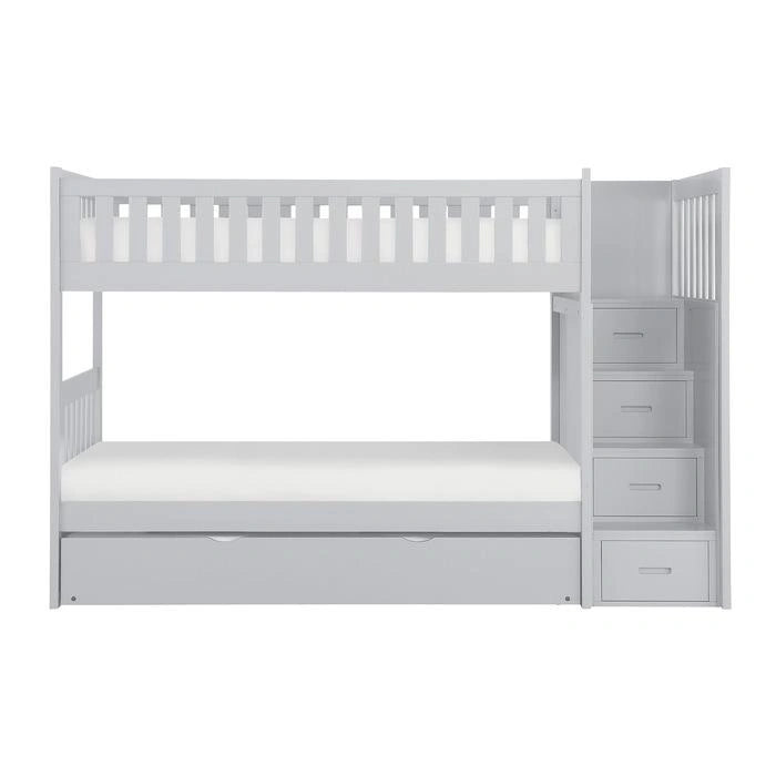 Orion Bunk Bed w/ Reversible Step Storage and Twin Trundle in Gray B2063SB-1*R