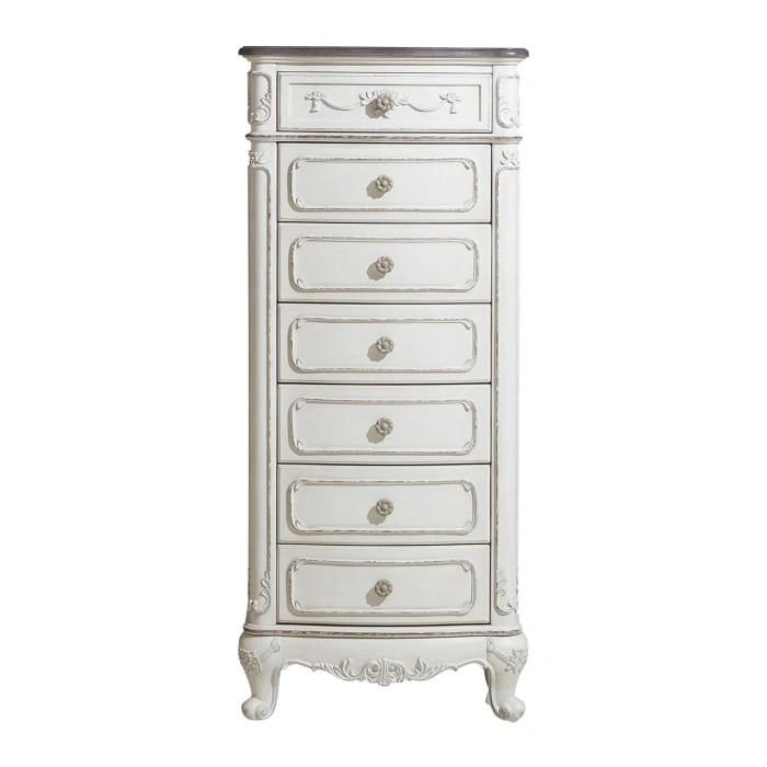 Cinderella 7 Drawer Tall Chest Antique White with Grey Rub-Through