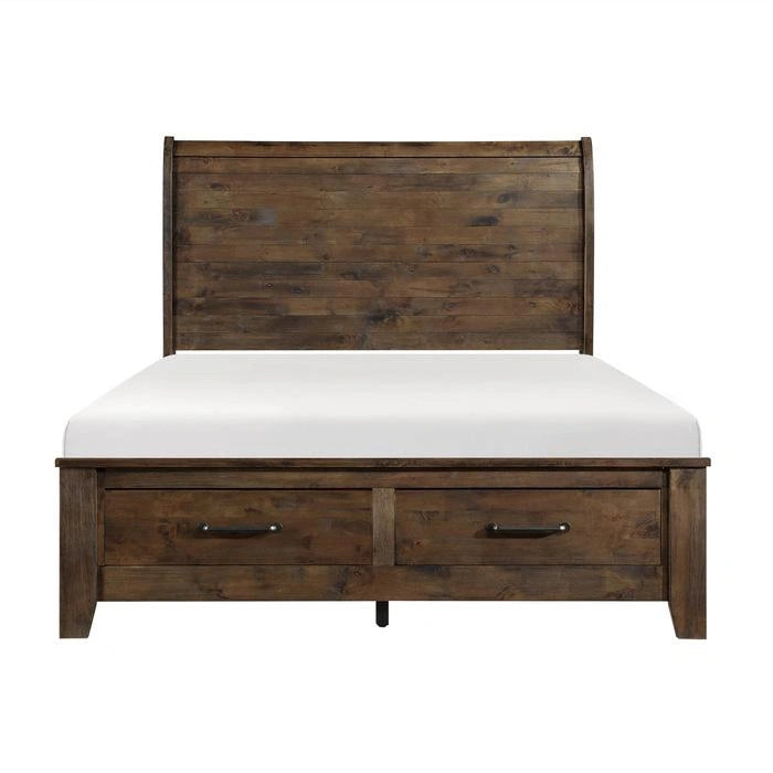 Jerrick Queen Sleigh Platform Bed with Footboard Storage in Burnished Brown 1957-1*