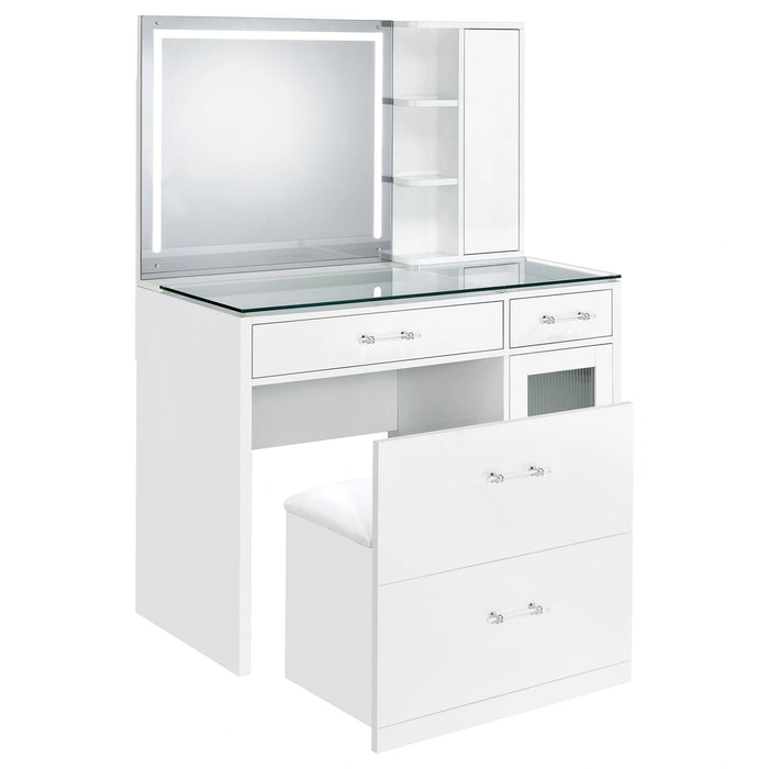 Flora Makeup Vanity Table with LED Mirror and Stool Set