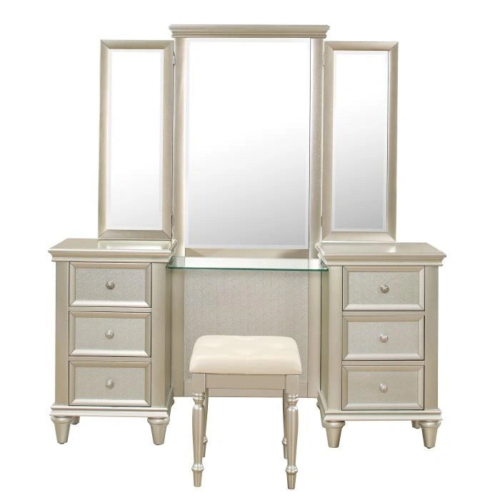 Celandine Vanity Dresser with Mirror in Silver 1928-15*