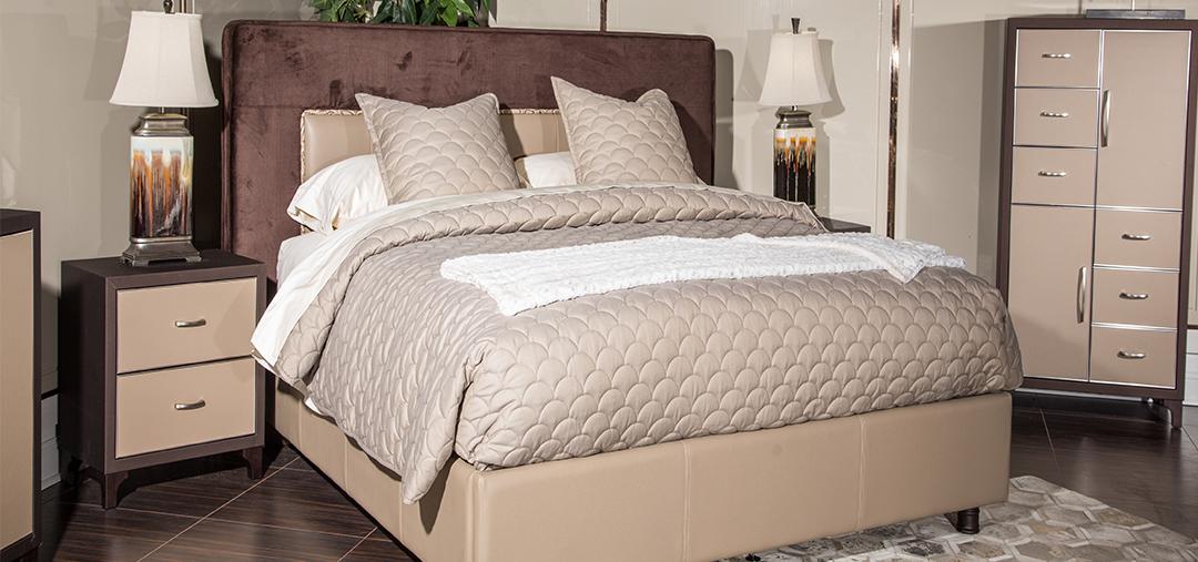21 Cosmopolitan California King Upholstered Tufted Bed in Taupe/Umber - Furniture Max (Falls Church,VA) *