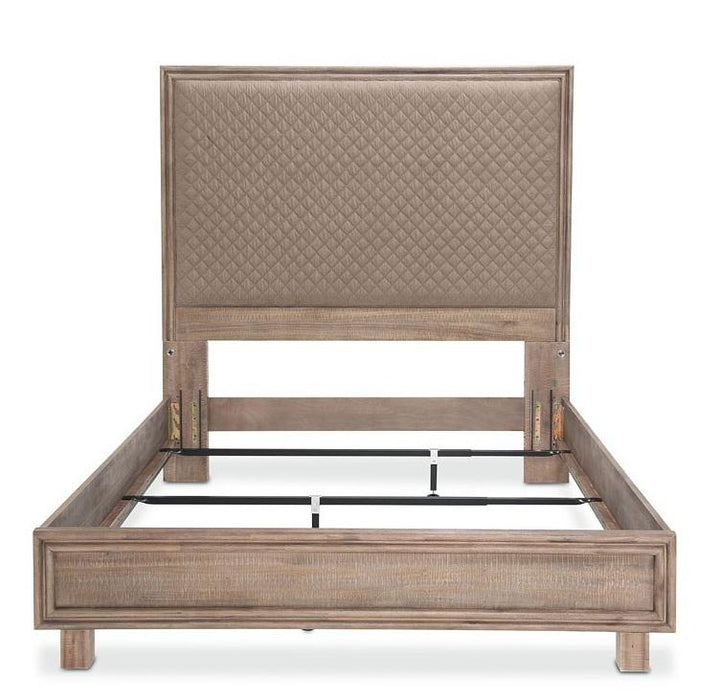 Hudson Ferry Queen Diamond-Quilted Tufted Panel Bed in Driftwood (Brown Fabric) - Furniture Max (Falls Church,VA) *