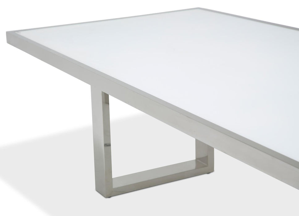 State St Rectangular Dining Table with Glass Top in Glossy White - Furniture Max (Falls Church,VA) *