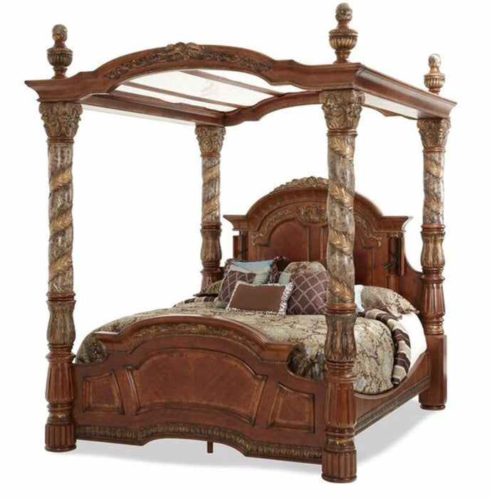 Villa Valencia King Poster Bed with Canopy in Chestnut - Furniture Max (Falls Church,VA) *