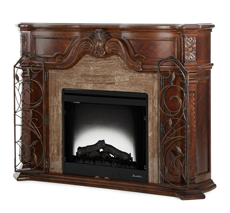 Windsor Court 2pc Fireplace w/Insert, Heater and LED Lights in Vintage Fruitwood - Furniture Max (Falls Church,VA) *