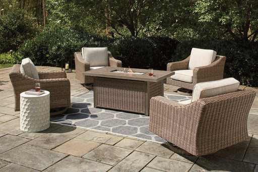 Beachcroft Beachcroft Fire Pit Table with Four Nuvella Swivel Lounge Chairs - Furniture Max (Falls Church,VA) *