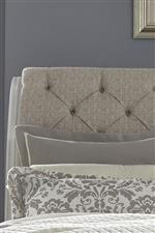 Liberty Furniture Abbey Park Upholstered King Sleigh Bed in Antique White - Furniture Max (Falls Church,VA) *