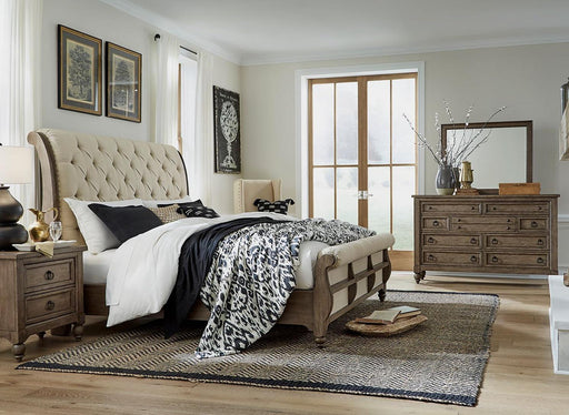 Liberty Furniture Americana Farmhouse Queen Sleigh Bed in Dusty Taupe and Black - Furniture Max (Falls Church,VA) *