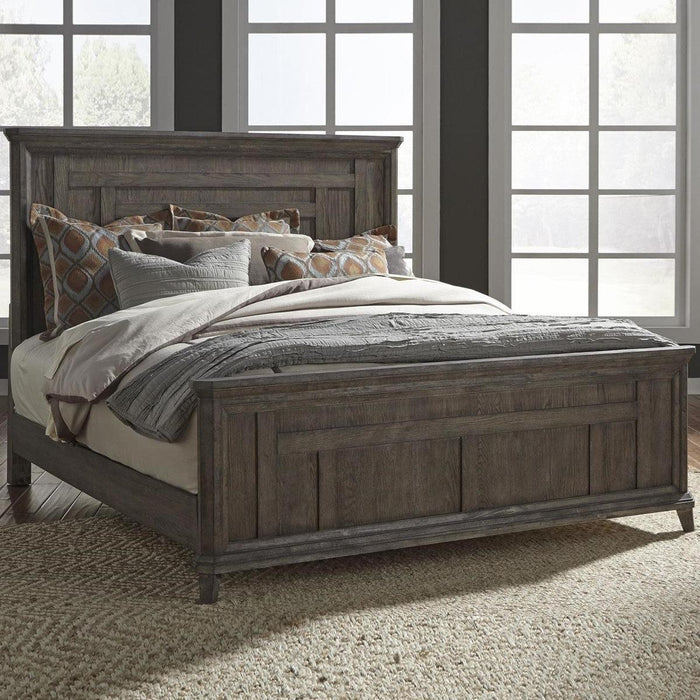 Liberty Furniture Artisan Prairie King Panel Bed in Wirebrushed aged oak with gray dusty wax - Furniture Max (Falls Church,VA) *