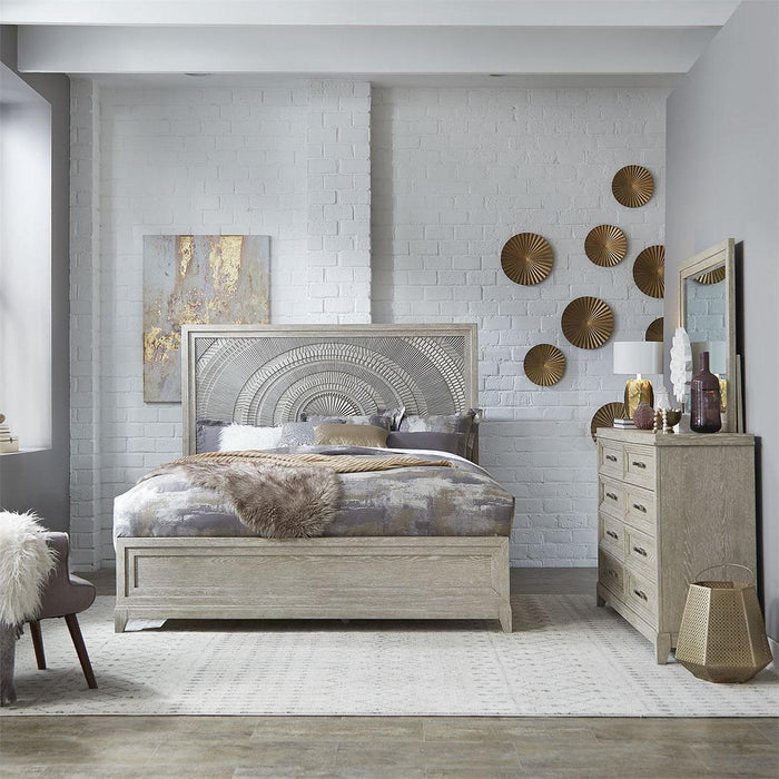 Liberty Furniture Belmar King Panel Bed in Washed Taupe and Silver Champagne - Furniture Max (Falls Church,VA) *