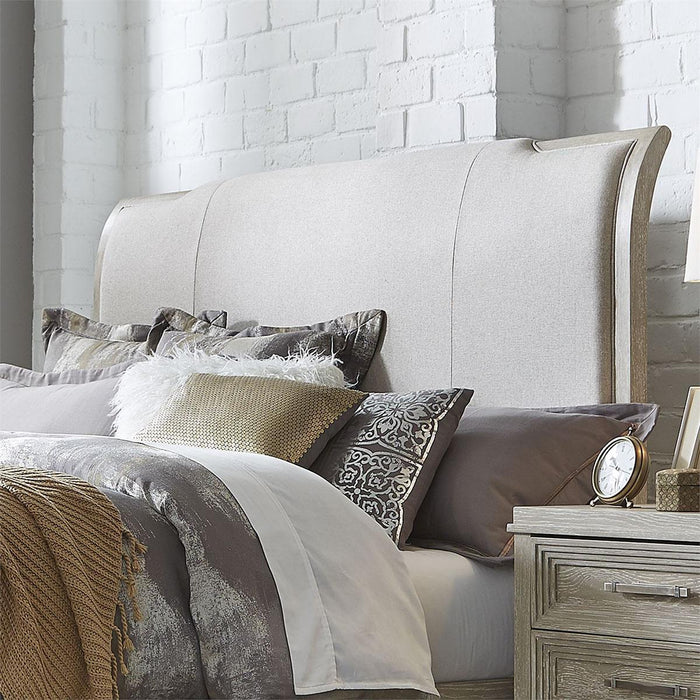 Liberty Furniture Belmar King Upholstered Sleigh Bed in Washed Taupe and Silver Champagne - Furniture Max (Falls Church,VA) *