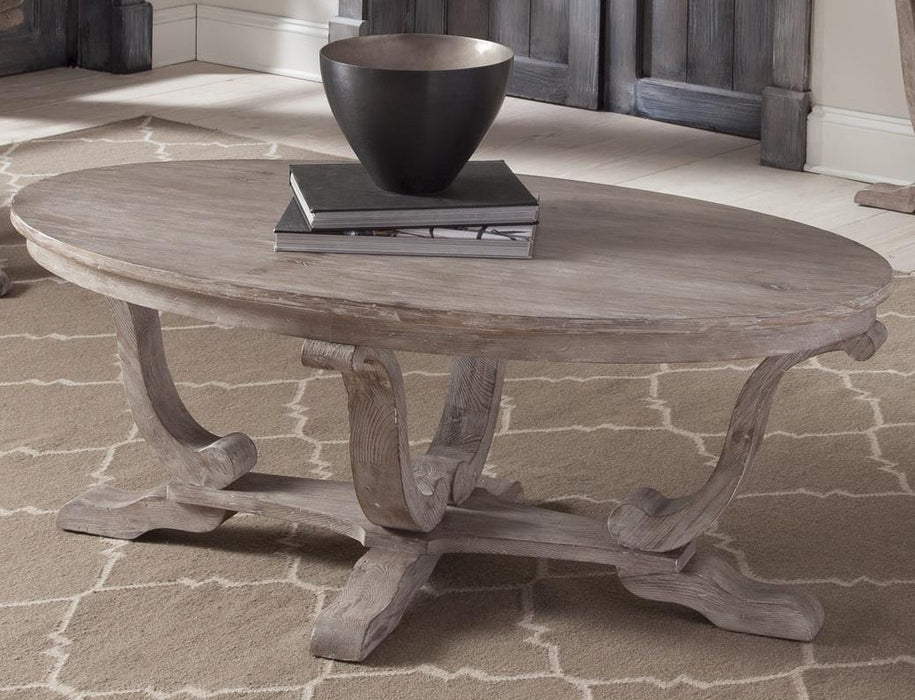 Liberty Furniture Greystone Mill Oval Cocktail Table in Stone White - Furniture Max (Falls Church,VA) *