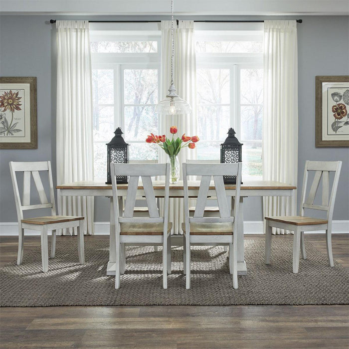 Liberty Furniture Lindsey Farm Trestle Dining Table in Weathered White & Sandstone - Furniture Max (Falls Church,VA) *