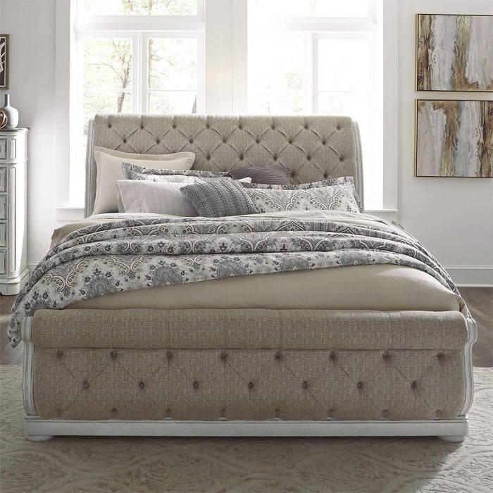 Liberty Magnolia Manor King Upholstered Sleigh Bed in Antique White - Furniture Max (Falls Church,VA) *