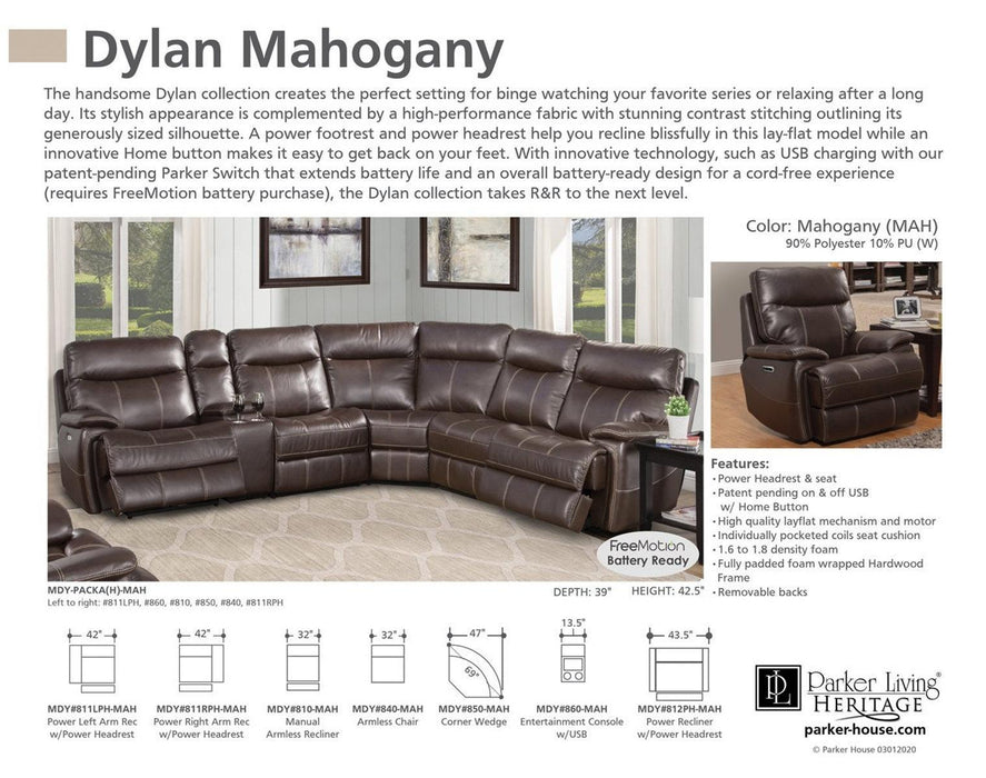 Parker House Dylan Power Left Arm Facing Recliner in Mahogany - Furniture Max (Falls Church,VA) *