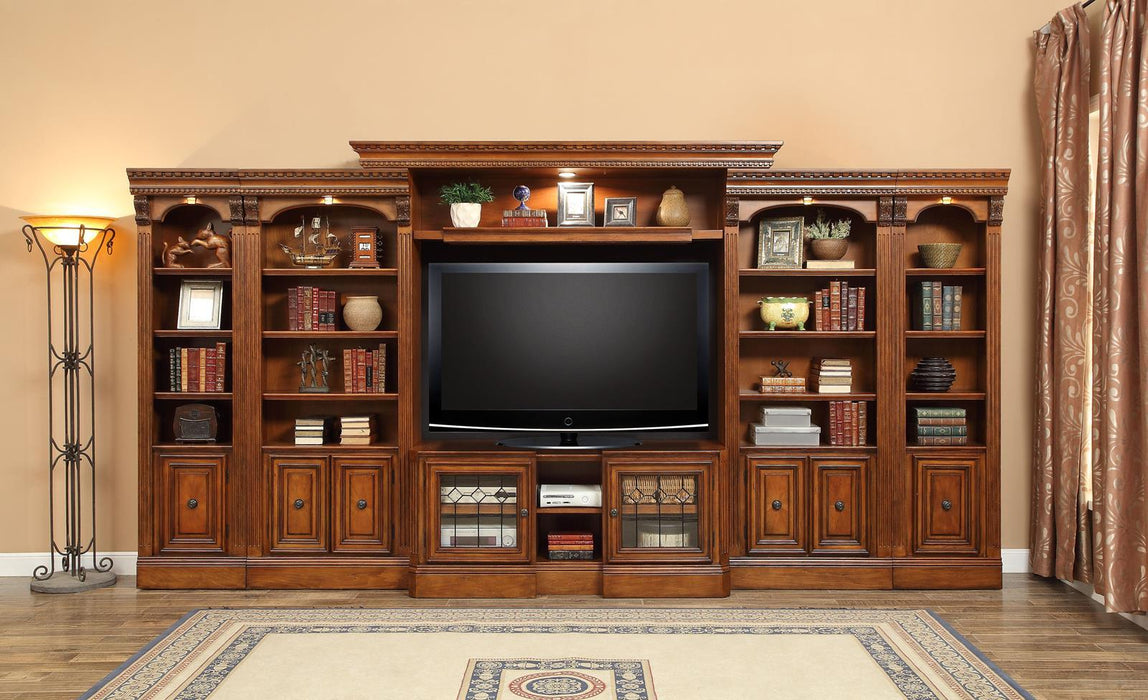 Parker House Huntington Expandable Inset Entertainment Wall in Vintage Pecan - Furniture Max (Falls Church,VA) *