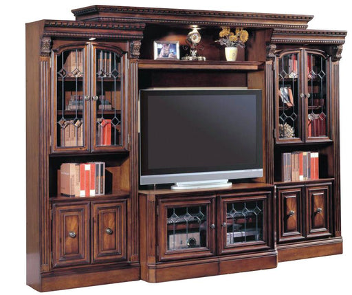 Parker House Huntington Expandable Glass Door Entertainment Wall in Vintage Pecan - Furniture Max (Falls Church,VA) *