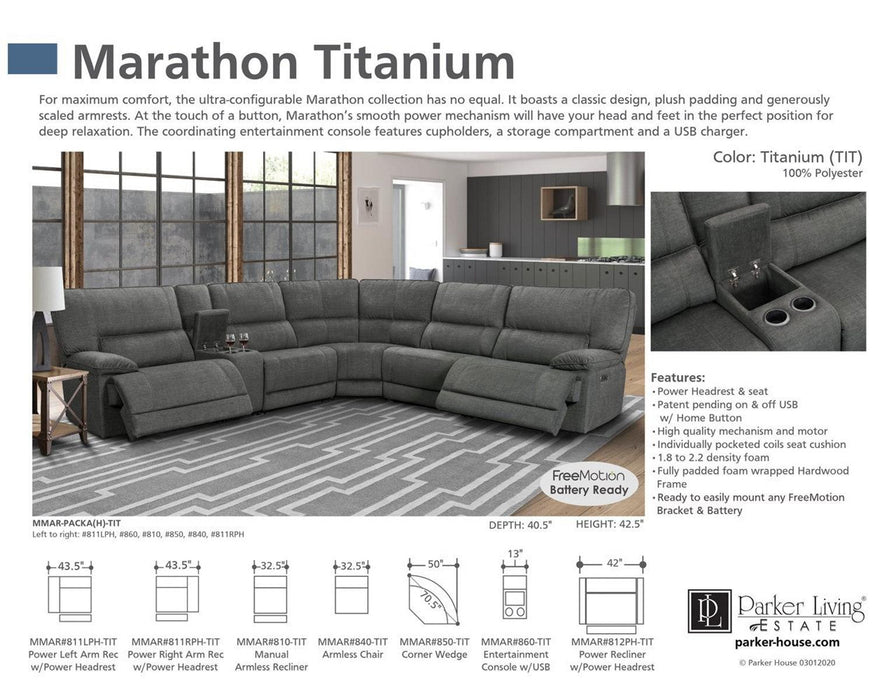 Parker House Marathon Power Left Arm Facing Recliner in Titanium - Furniture Max (Falls Church,VA) *