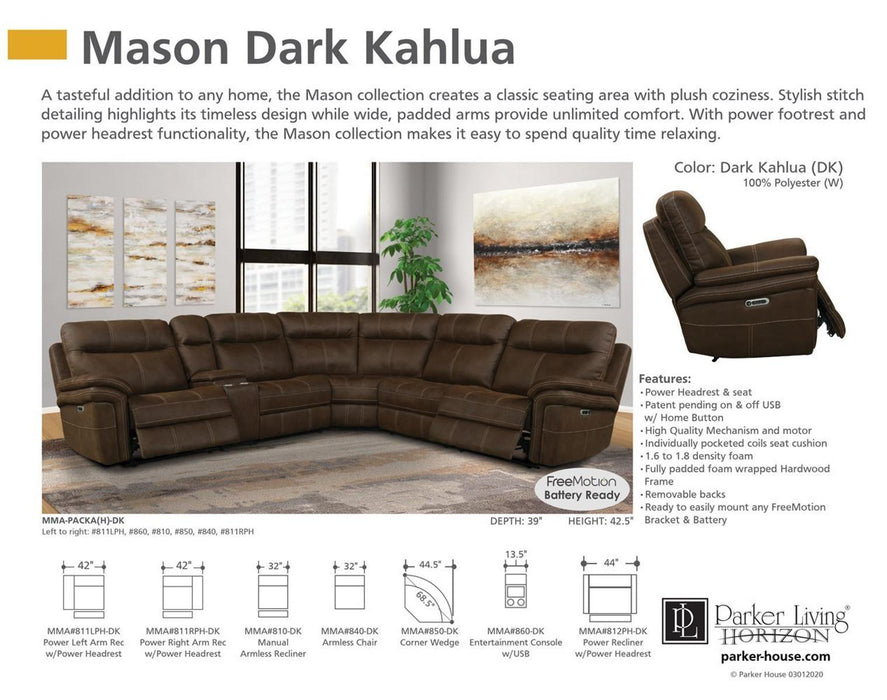 Parker House Mason Power Right Arm Facing Recliner in Dark Kahlua - Furniture Max (Falls Church,VA) *