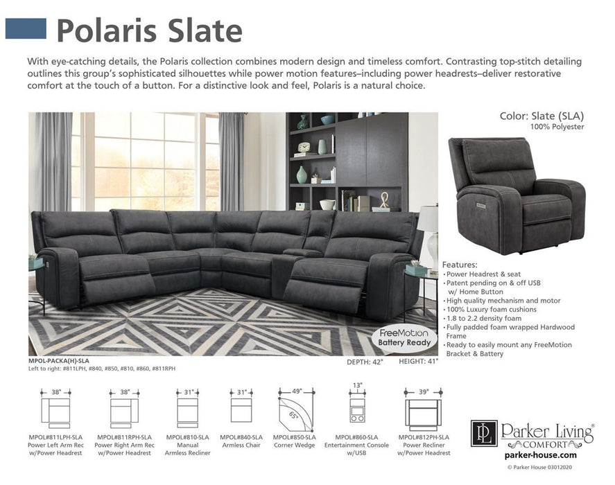 Parker House Polaris Manual Armless Recliner  in Slate - Furniture Max (Falls Church,VA) *