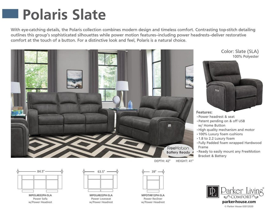 Parker House Polaris Power Sofa in Slate - Furniture Max (Falls Church,VA) *