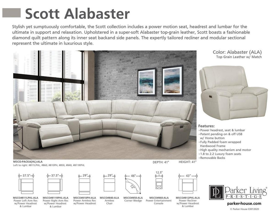 Parker House Scott Power Left Arm Facing Recliner in Alabaster - Furniture Max (Falls Church,VA) *