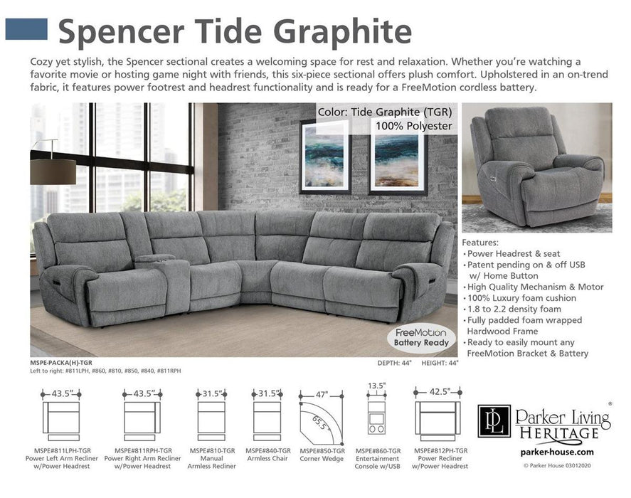 Parker House Spencer Power Right Arm Facing Recliner in Tide Graphite - Furniture Max (Falls Church,VA) *