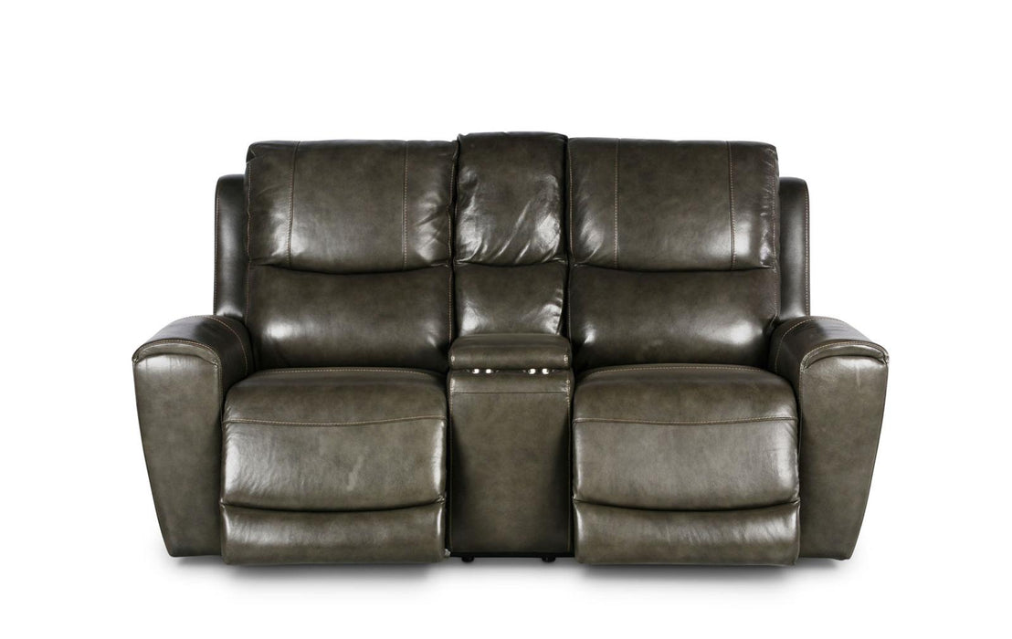 Steve Silver Laurel Leather Dual Power Reclining Console Loveseat in Grey - Furniture Max (Falls Church,VA) *