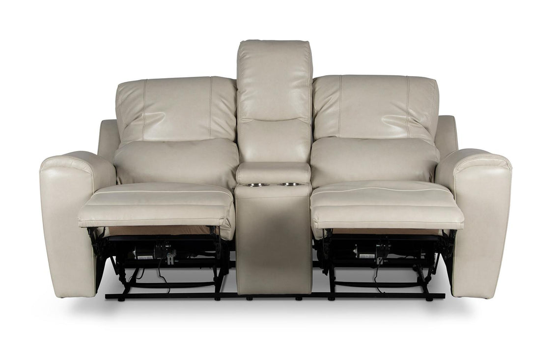 Steve Silver Laurel Leather Dual Power Reclining Console Loveseat in Ivory - Furniture Max (Falls Church,VA) *