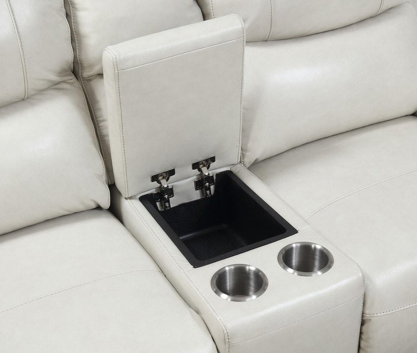 Steve Silver Laurel Leather Dual Power Reclining Console Loveseat in Ivory - Furniture Max (Falls Church,VA) *