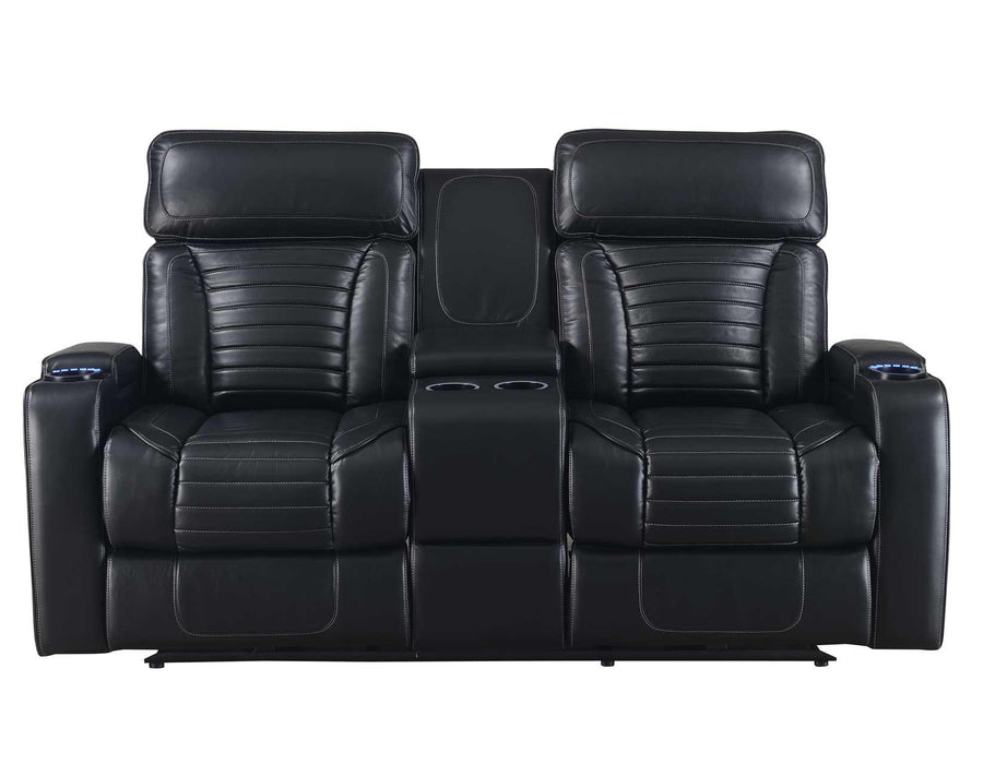 Steve Silver Lavon Dual Power Leatherette Console Loveseat in Midnight - Furniture Max (Falls Church,VA) *