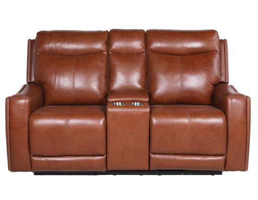 Steve Silver Natalia Leather Dual Power Reclining Console Loveseat in Coach - Furniture Max (Falls Church,VA) *