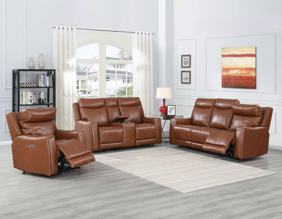 Steve Silver Natalia Leather Dual Power Reclining Sofa in Coach - Furniture Max (Falls Church,VA) *