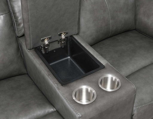 Steve Silver Trento Dual Power Leather Reclining Console Loveseat in Charcoal - Furniture Max (Falls Church,VA) *