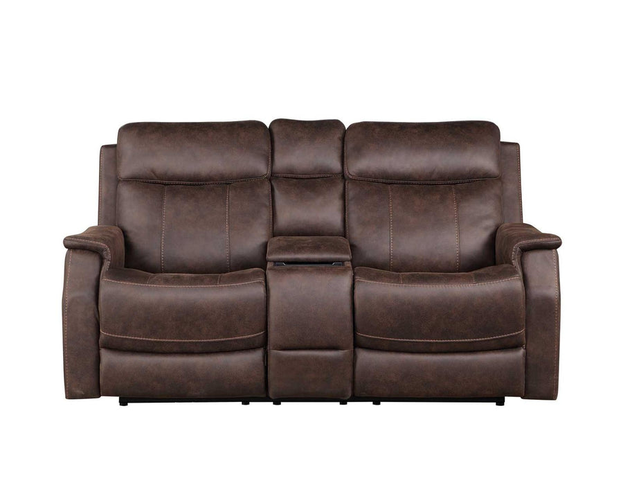 Steve Silver Valencia Dual Power Leatherette Reclining Console Loveseat in Walnut - Furniture Max (Falls Church,VA) *