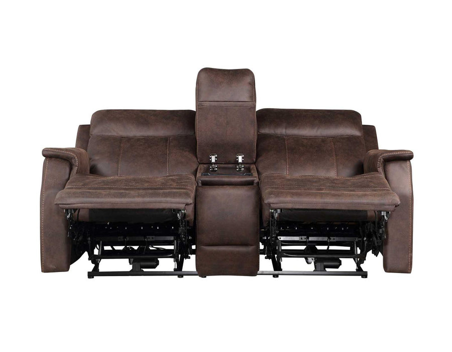 Steve Silver Valencia Dual Power Leatherette Reclining Console Loveseat in Walnut - Furniture Max (Falls Church,VA) *