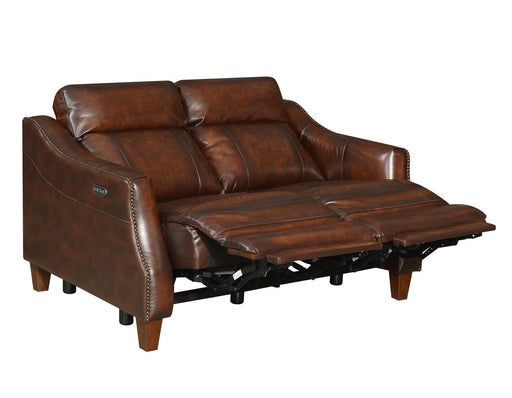 Steve Silver Akari Leather Dual Power Reclining Loveseat in English Chestnut - Furniture Max (Falls Church,VA) *