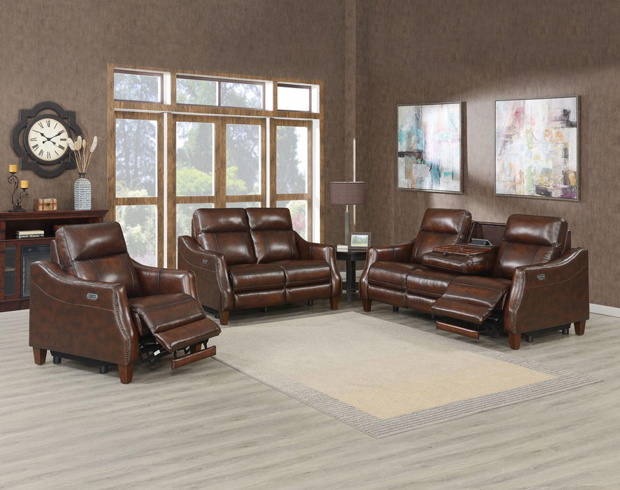 Steve Silver Akari Leather Dual Power Reclining Loveseat in English Chestnut - Furniture Max (Falls Church,VA) *
