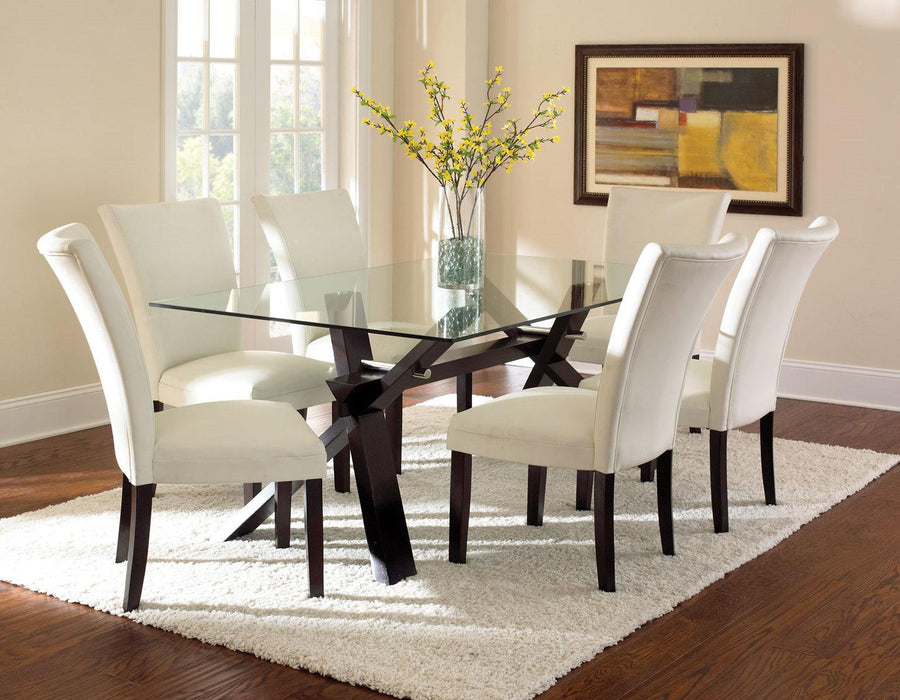Steve Silver Berkley Glass Dining Table in Dark Espresso Cherry - Furniture Max (Falls Church,VA) *
