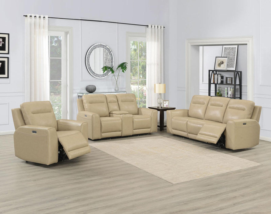 Steve Silver Doncella Leather Dual Power Reclining Sofa in Surly Sand - Furniture Max (Falls Church,VA) *