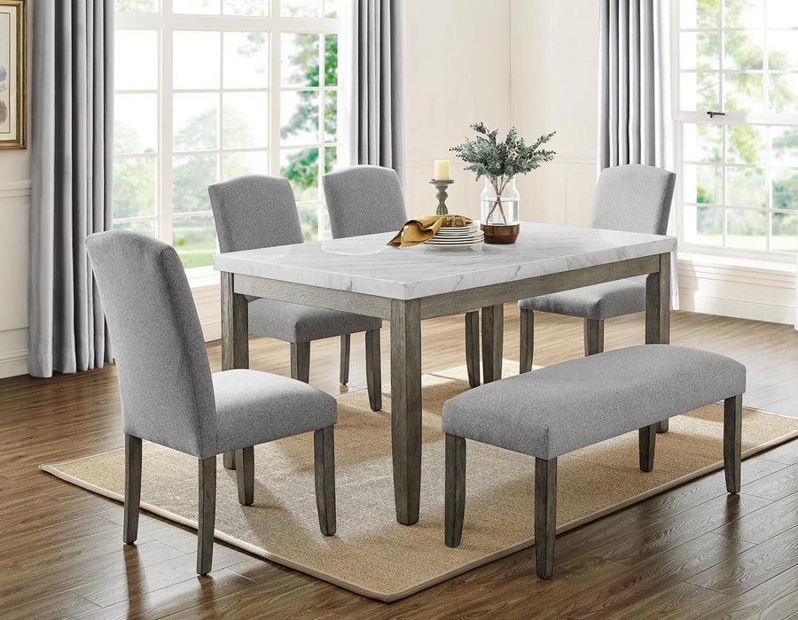 Steve Silver Emily White Marble Top Dining Table in Mossy Grey - Furniture Max (Falls Church,VA) *