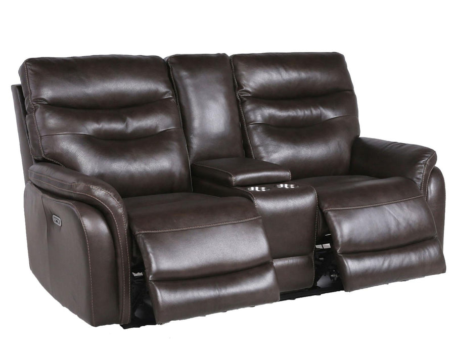 Steve Silver Fortuna Leather Dual Power Reclining Console Loveseat in Coffee - Furniture Max (Falls Church,VA) *