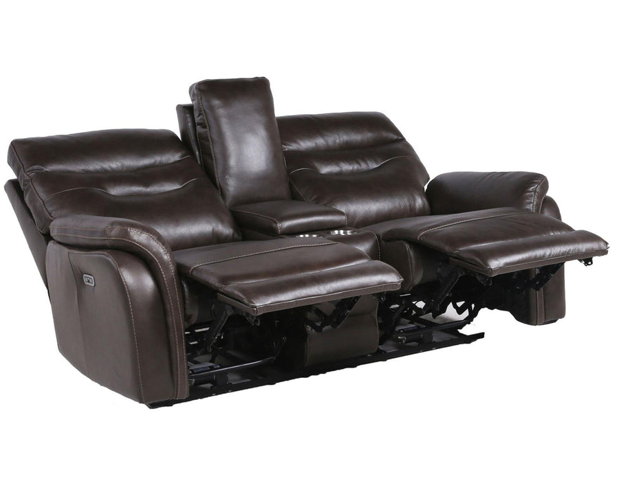 Steve Silver Fortuna Leather Dual Power Reclining Console Loveseat in Coffee - Furniture Max (Falls Church,VA) *