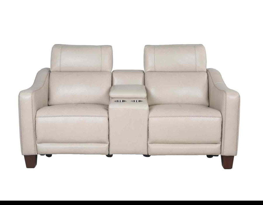 Steve Silver Giorno Dual Power Leather Console Loveseat in Ivory - Furniture Max (Falls Church,VA) *