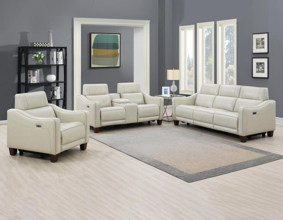 Steve Silver Giorno Dual Power Leather Console Loveseat in Ivory - Furniture Max (Falls Church,VA) *