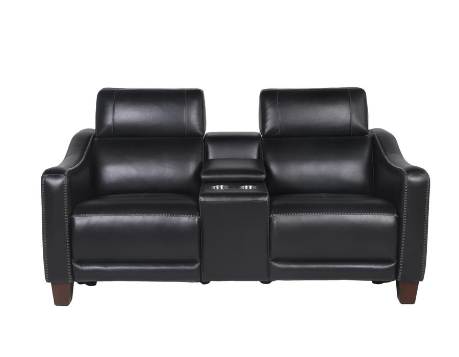 Steve Silver Giorno Dual Power Leather Console Loveseat in Midnight - Furniture Max (Falls Church,VA) *