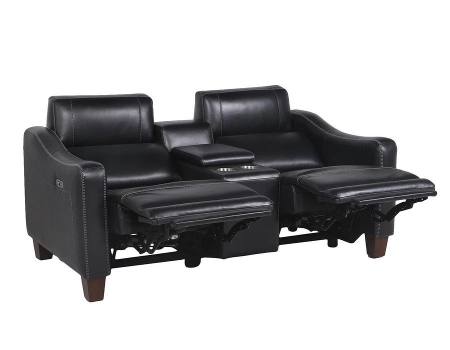 Steve Silver Giorno Dual Power Leather Console Loveseat in Midnight - Furniture Max (Falls Church,VA) *