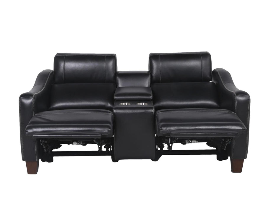 Steve Silver Giorno Dual Power Leather Console Loveseat in Midnight - Furniture Max (Falls Church,VA) *