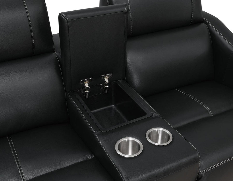 Steve Silver Giorno Dual Power Leather Console Loveseat in Midnight - Furniture Max (Falls Church,VA) *